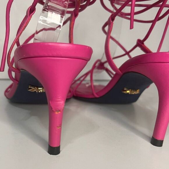 Zara Hot Pink Collection Metall Leather Mid-Heel Shoes Size 41 - Picture 5 of 7